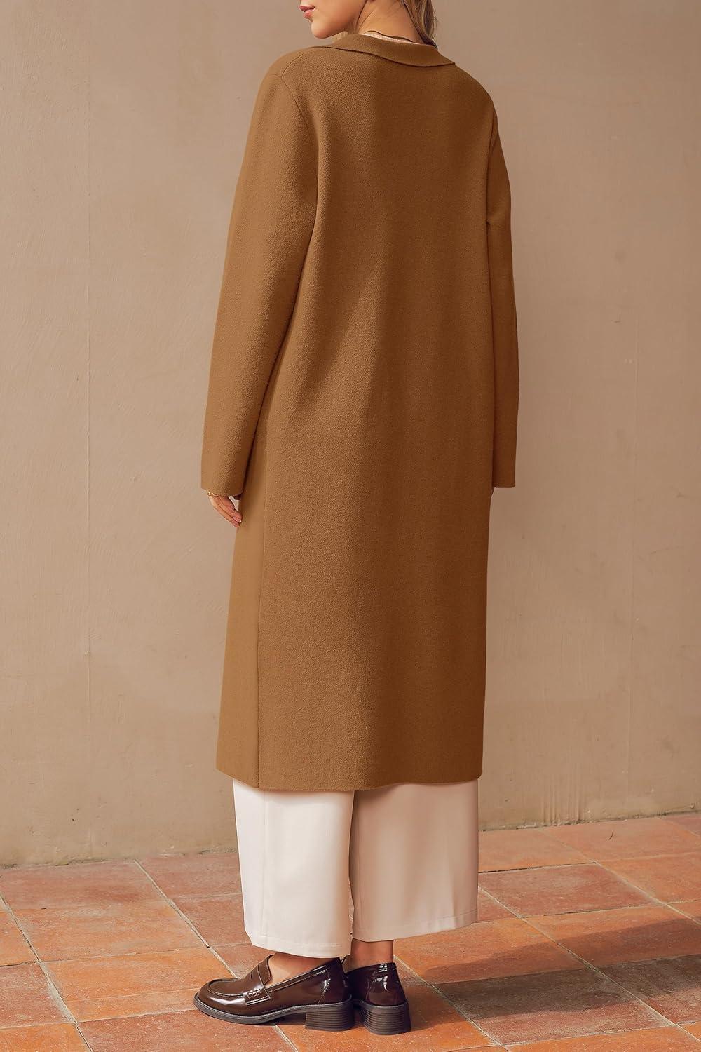 imageArachampCloz Womens Wool Blend Double Breasted Winter Outfits Long Cardigan Sweater CoatCamel