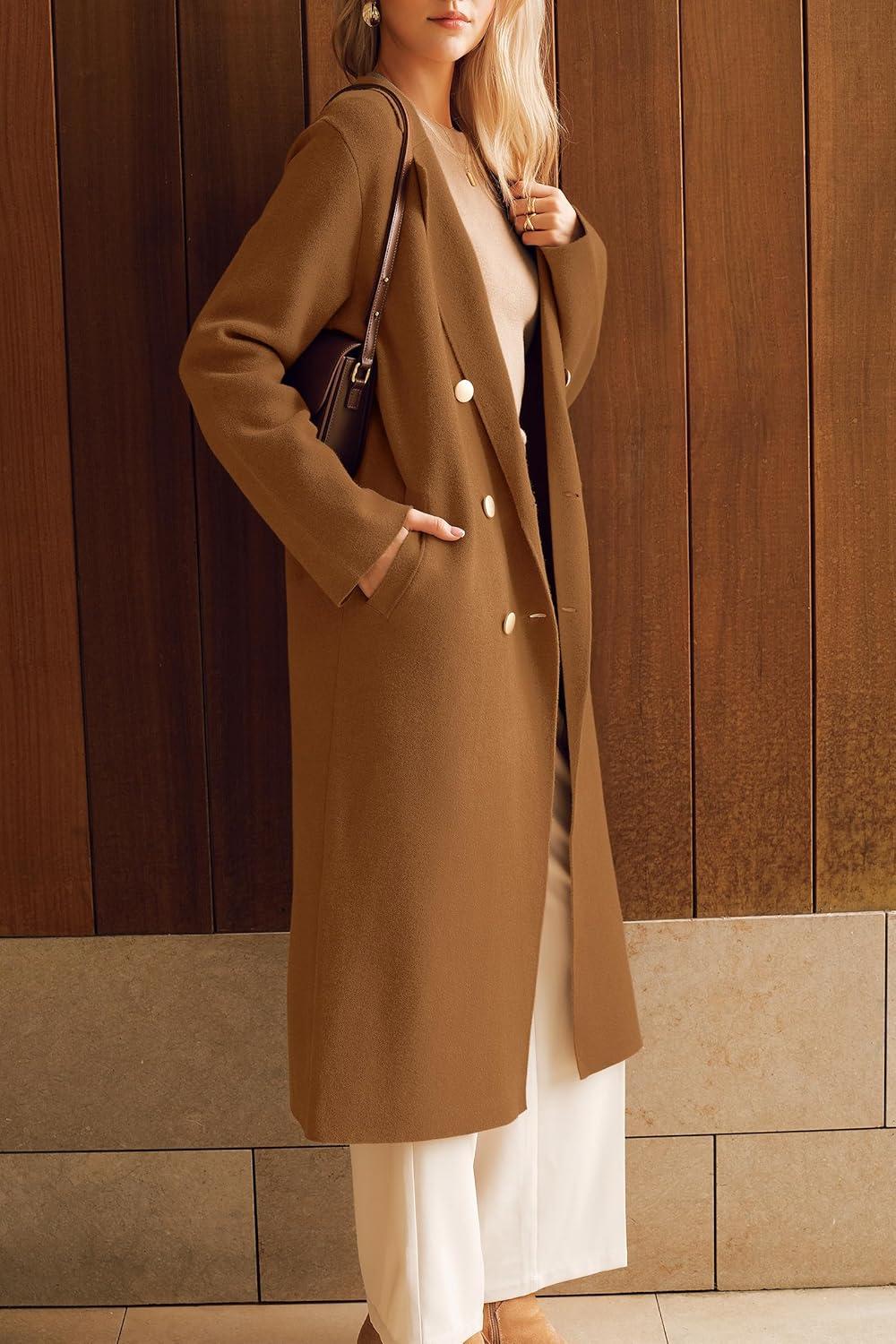 imageArachampCloz Womens Wool Blend Double Breasted Winter Outfits Long Cardigan Sweater CoatCamel