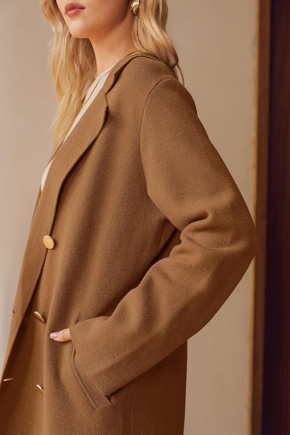imageArachampCloz Womens Wool Blend Double Breasted Winter Outfits Long Cardigan Sweater CoatCamel