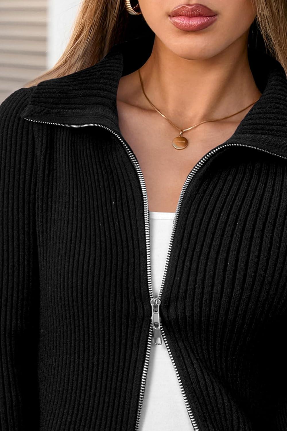 imageArachampCloz Womens Wool Blend Fashion Zip Up Cardigan Sweater OutfitBlack