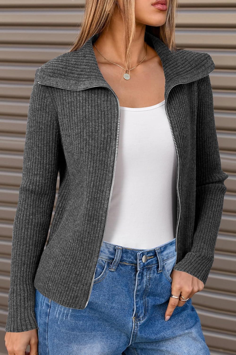 imageArachampCloz Womens Wool Blend Fashion Zip Up Cardigan Sweater OutfitDark Gray