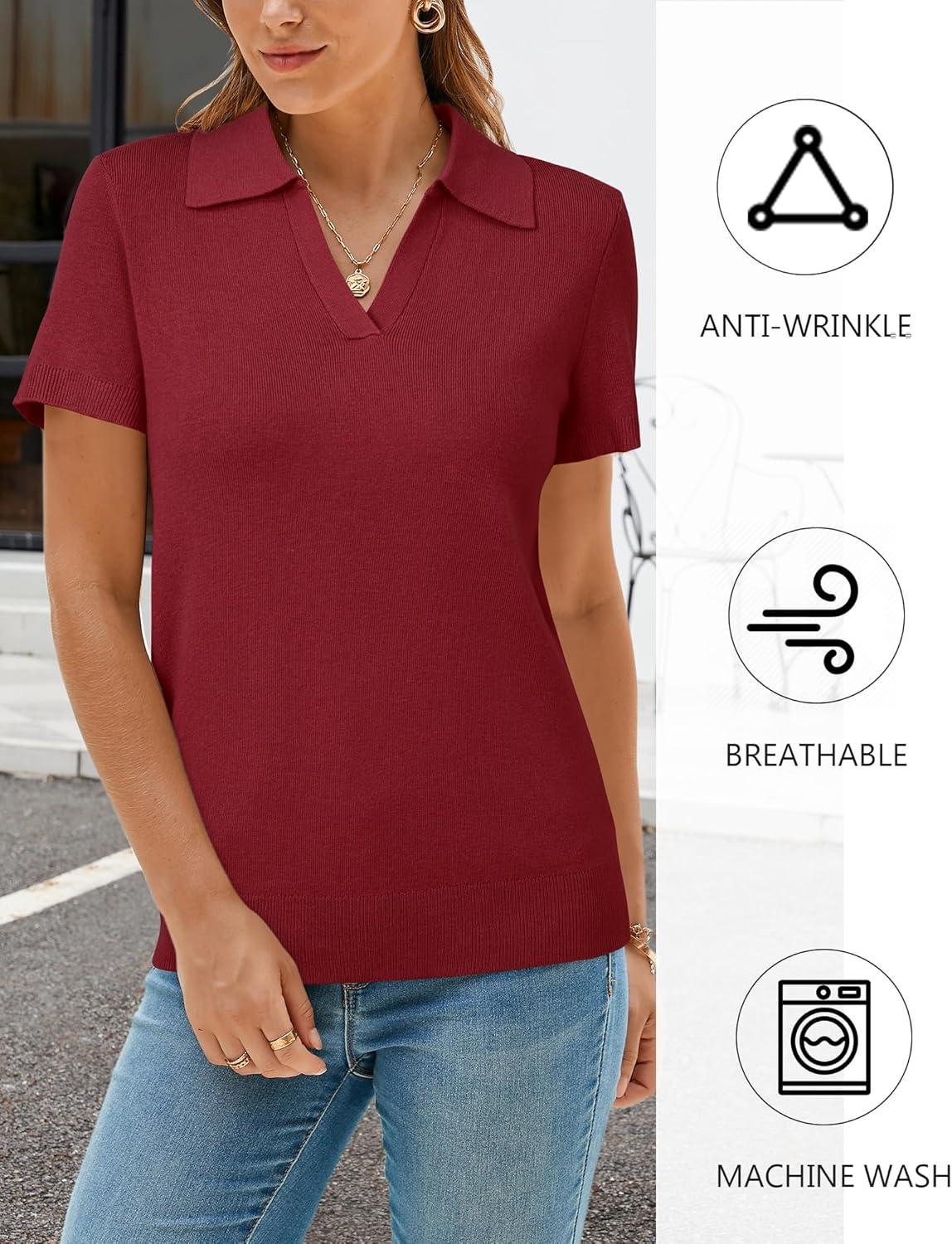 imageArachampCloz Womens Wool Blend Knit Spring Business Casual Relaxed fit Short Sleeve Sweater Pullover 2026Burgundy Red