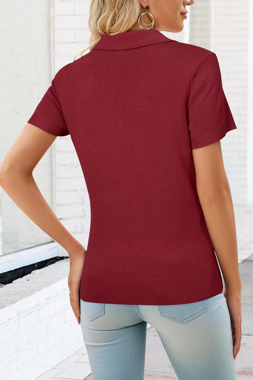 imageArachampCloz Womens Wool Blend Knit Spring Business Casual Relaxed fit Short Sleeve Sweater Pullover 2026Burgundy Red