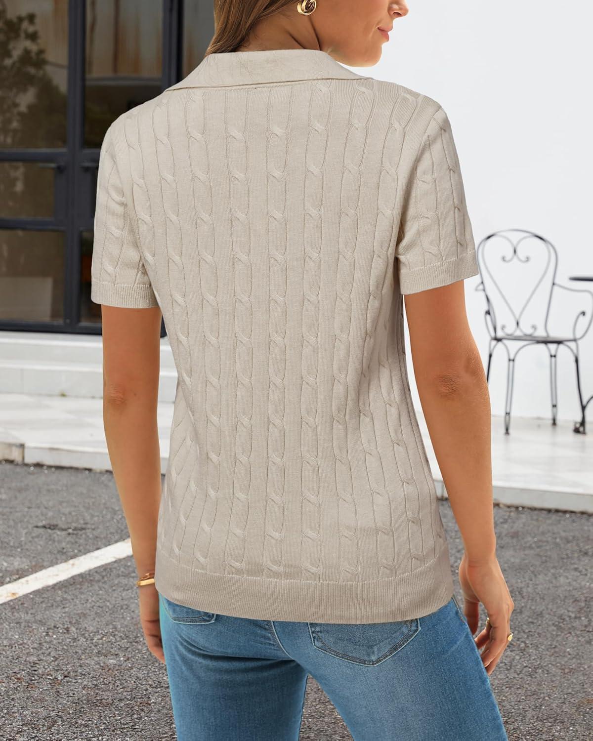 imageArachampCloz Womens Wool Blend Knit Spring Business Casual Relaxed fit Short Sleeve Sweater Pullover 2026Cable Knitapricot