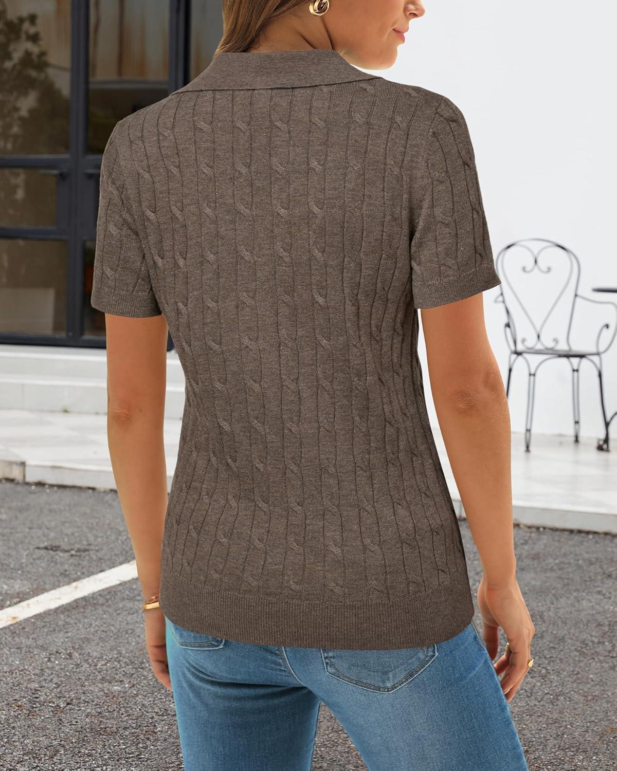 imageArachampCloz Womens Wool Blend Knit Spring Business Casual Relaxed fit Short Sleeve Sweater Pullover 2026Cable Knitcoffee