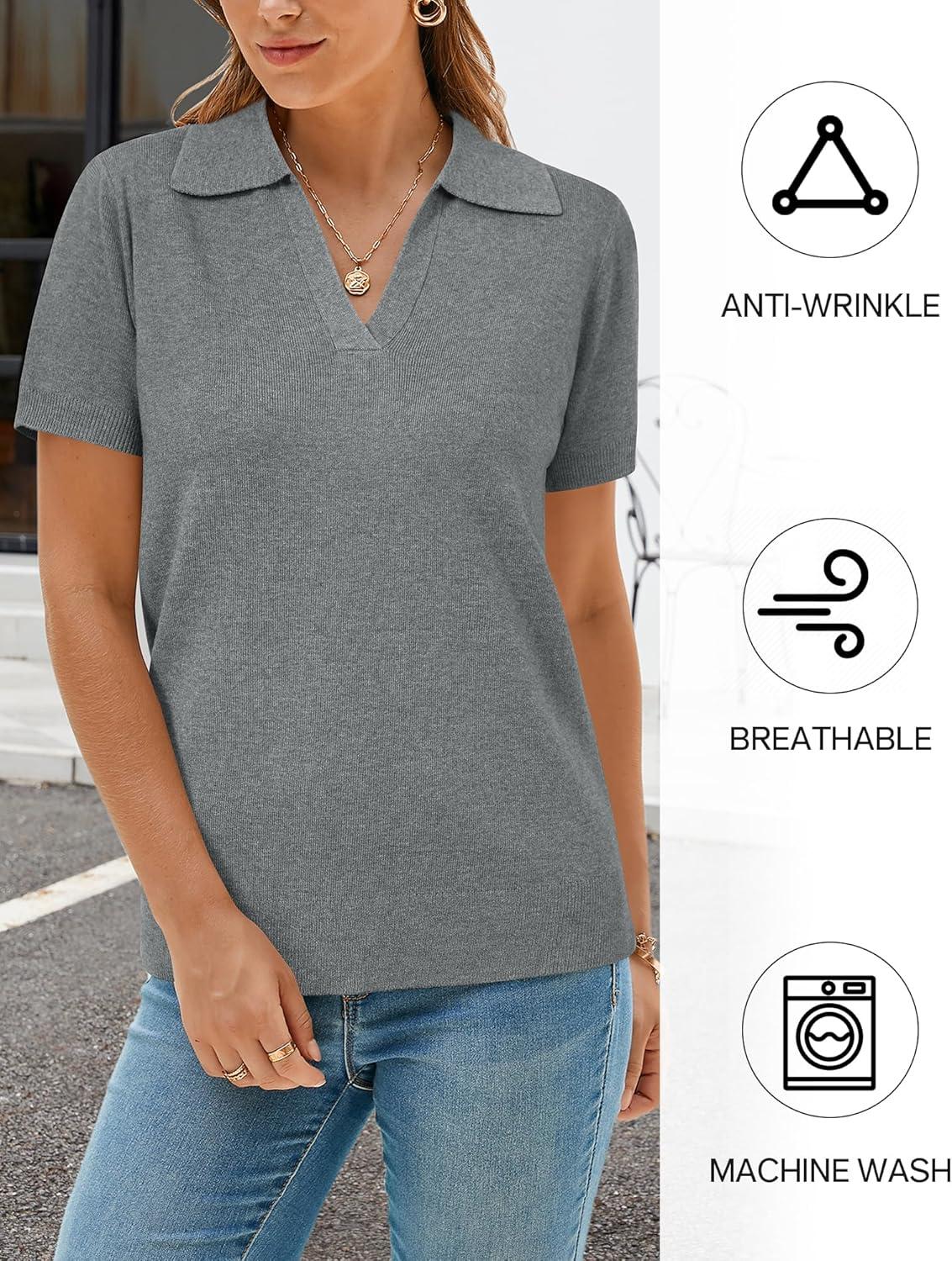 imageArachampCloz Womens Wool Blend Knit Spring Business Casual Relaxed fit Short Sleeve Sweater Pullover 2026Grey