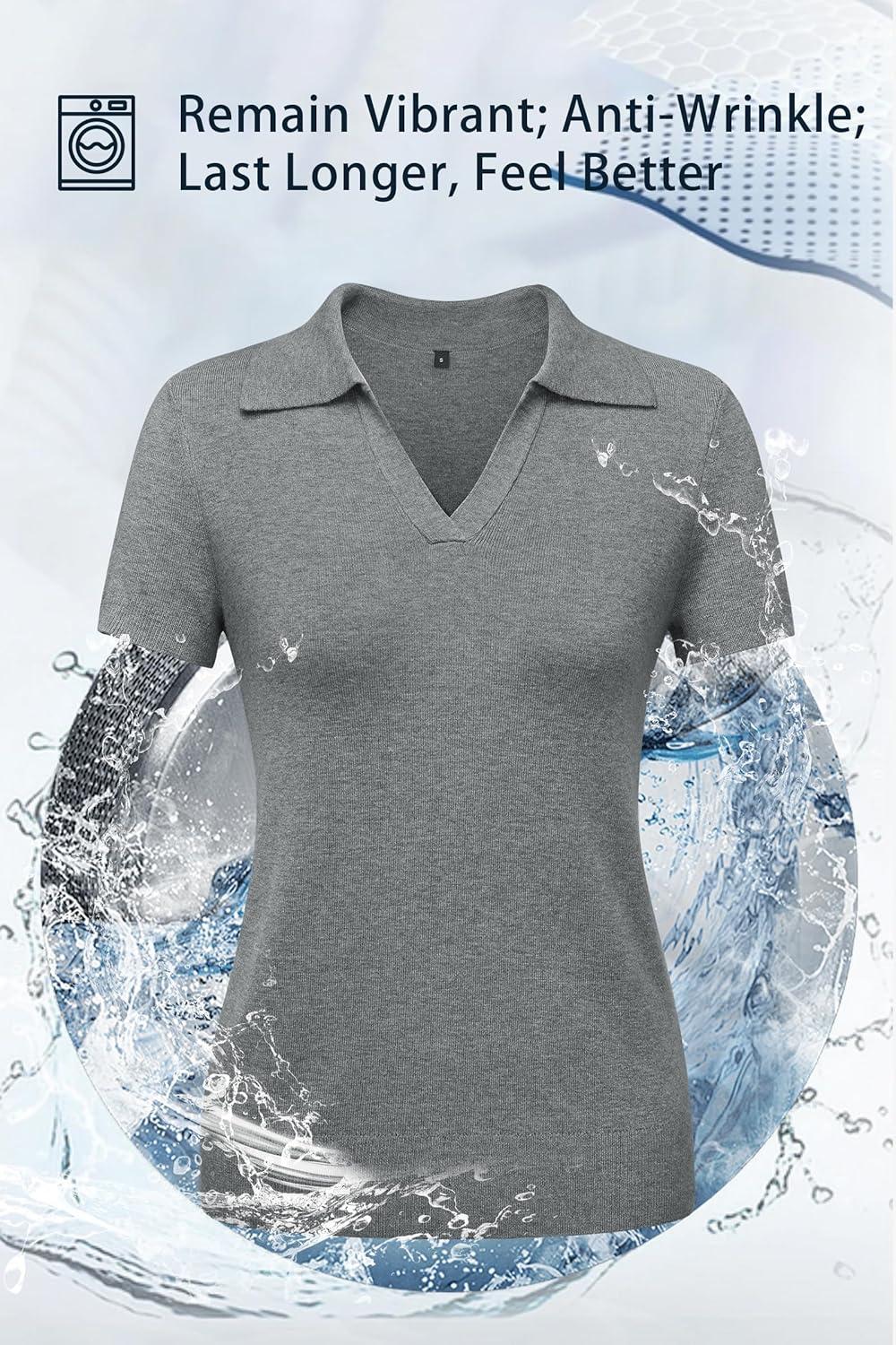 imageArachampCloz Womens Wool Blend Knit Spring Business Casual Relaxed fit Short Sleeve Sweater Pullover 2026Grey