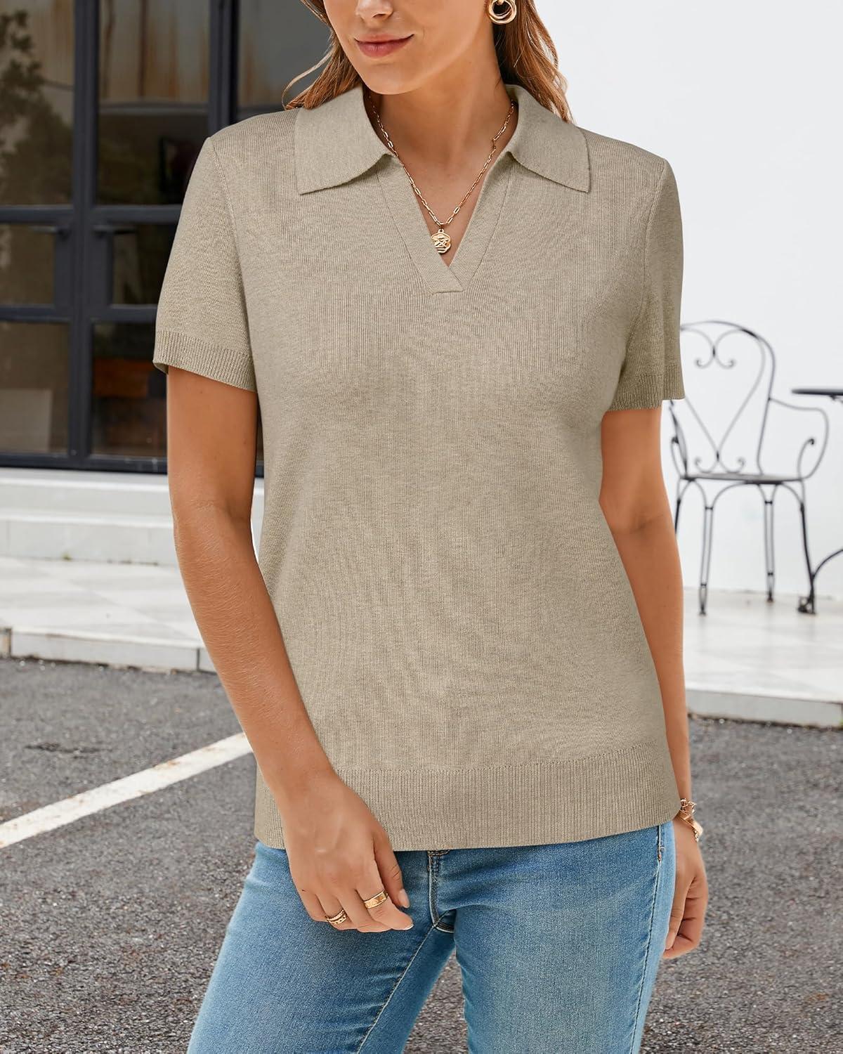 imageArachampCloz Womens Wool Blend Knit Spring Business Casual Relaxed fit Short Sleeve Sweater Pullover 2026Oatmeal