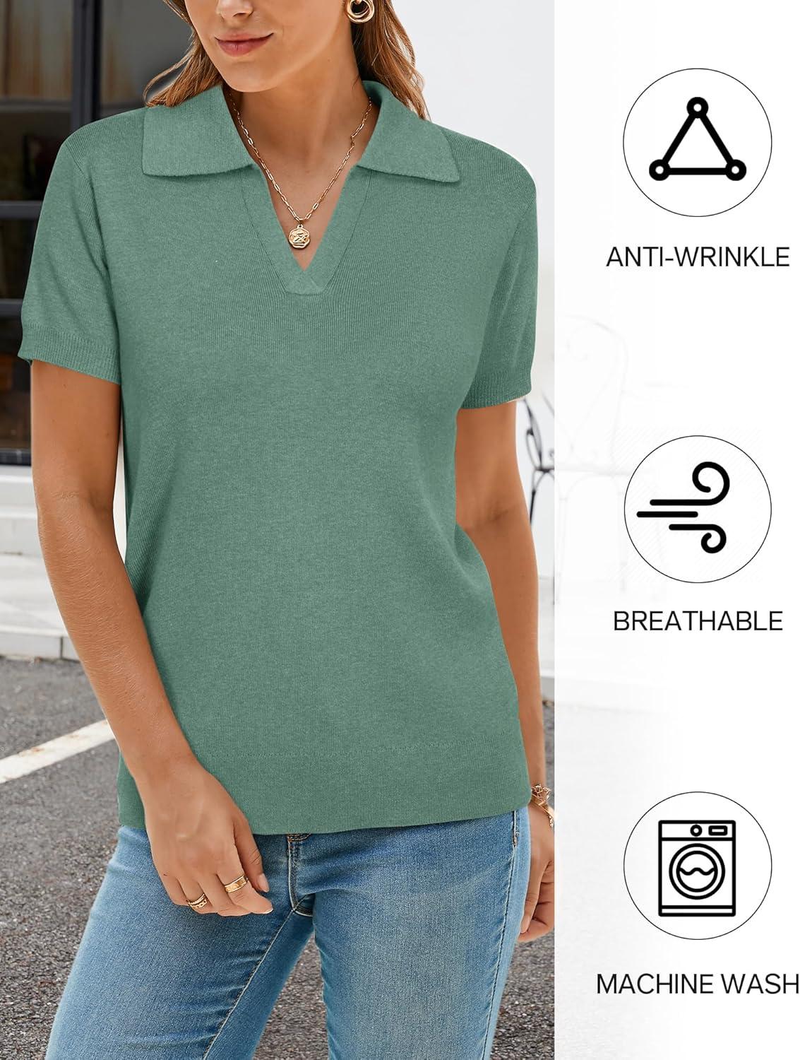 imageArachampCloz Womens Wool Blend Knit Spring Business Casual Relaxed fit Short Sleeve Sweater Pullover 2026Sage Green