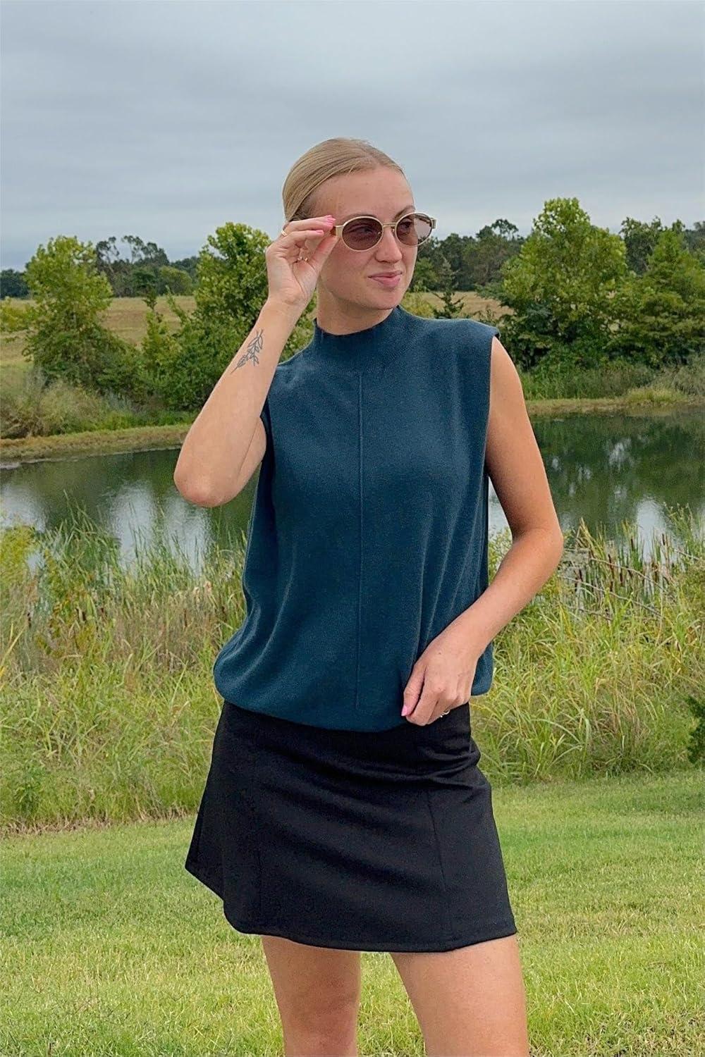 imageArachampCloz Womens Wool Blend Mock Neck Sweaters Vest Business Casual Lightweight Trendy Tops Summer Outfits 2026Green