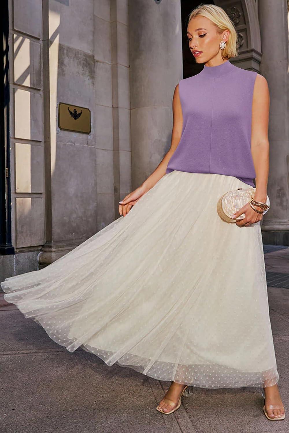 imageArachampCloz Womens Wool Blend Mock Neck Sweaters Vest Business Casual Lightweight Trendy Tops Summer Outfits 2026Purple