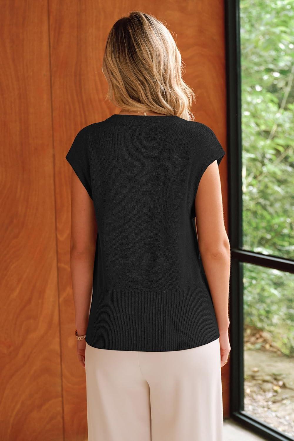 imageArachampCloz Womens Wool Blend V Neck Button Down Summer Business Casual Sweater Vests 2026Black
