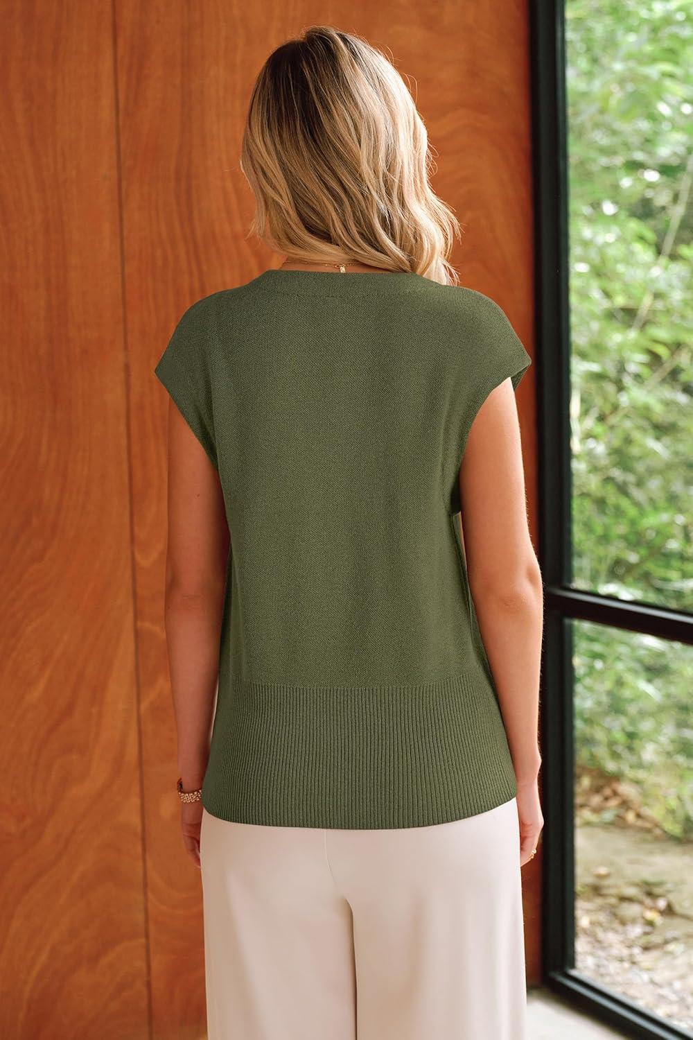 imageArachampCloz Womens Wool Blend V Neck Button Down Summer Business Casual Sweater Vests 2026Olive Green