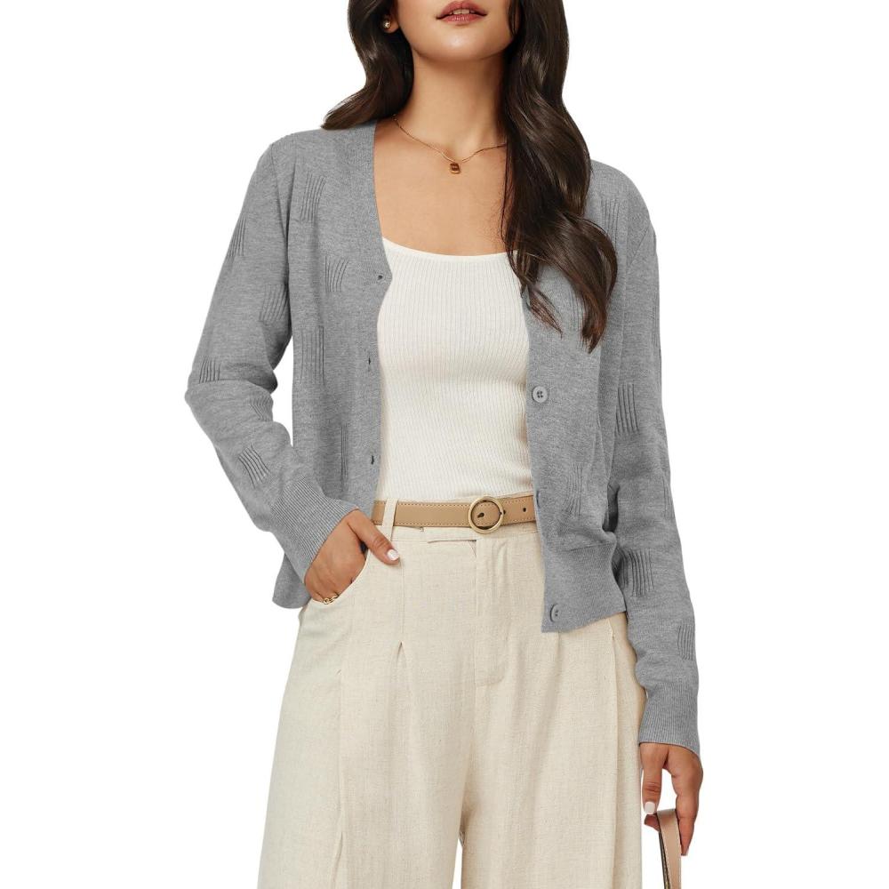 imageArachampCloz Women Cardigan Sweaters 2025 Fall Fashion Knit V Neck Cropped Clothes