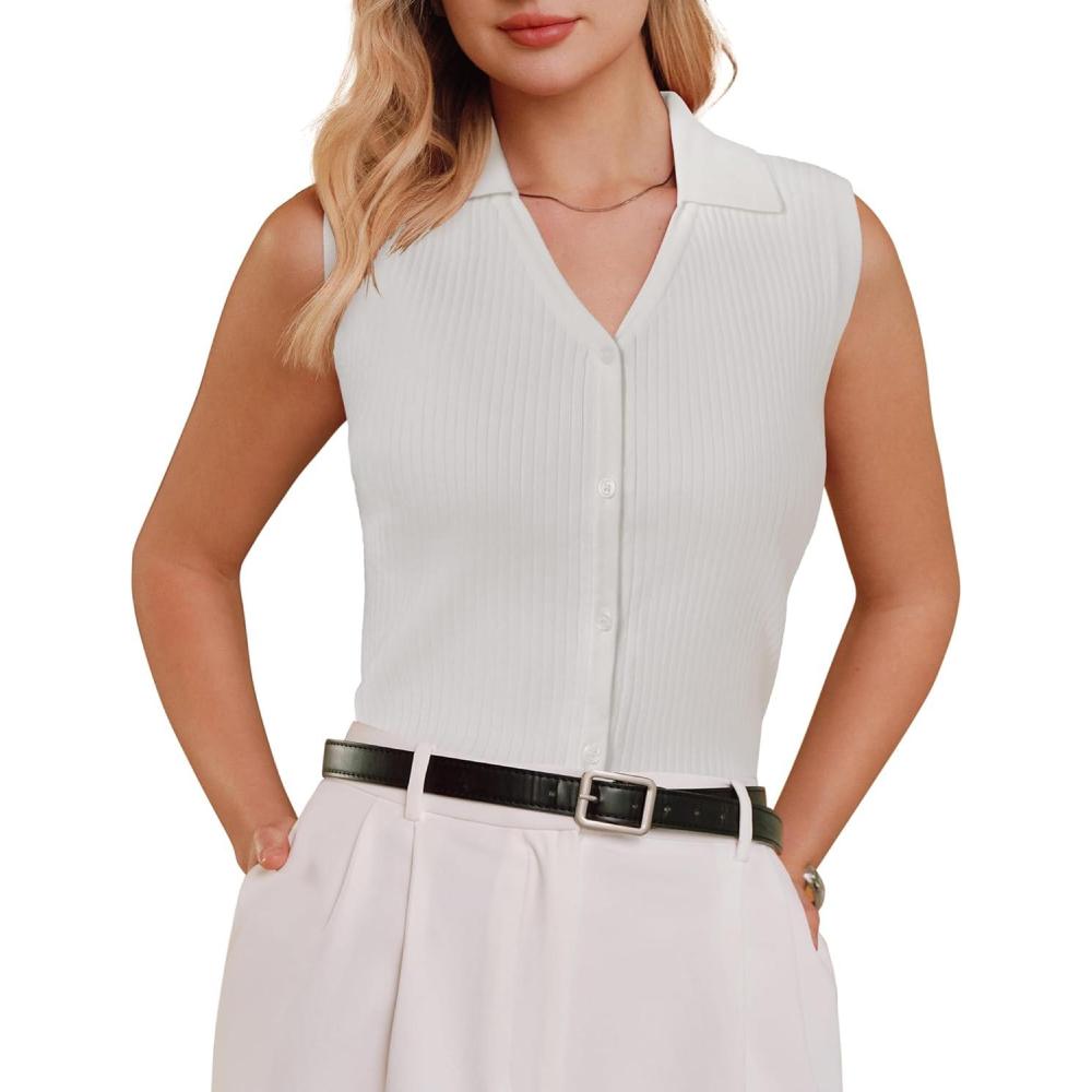 imageArachampCloz Womens 100 Cotton Button Down Summer Business Casual Slim Fitted Tank Tops 2026Beige