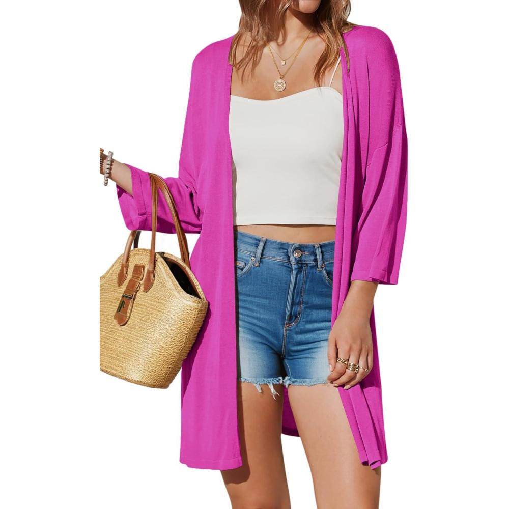 imageArachampCloz Womens Lightweight Summer Beach Kimonos CardiganHot Pink