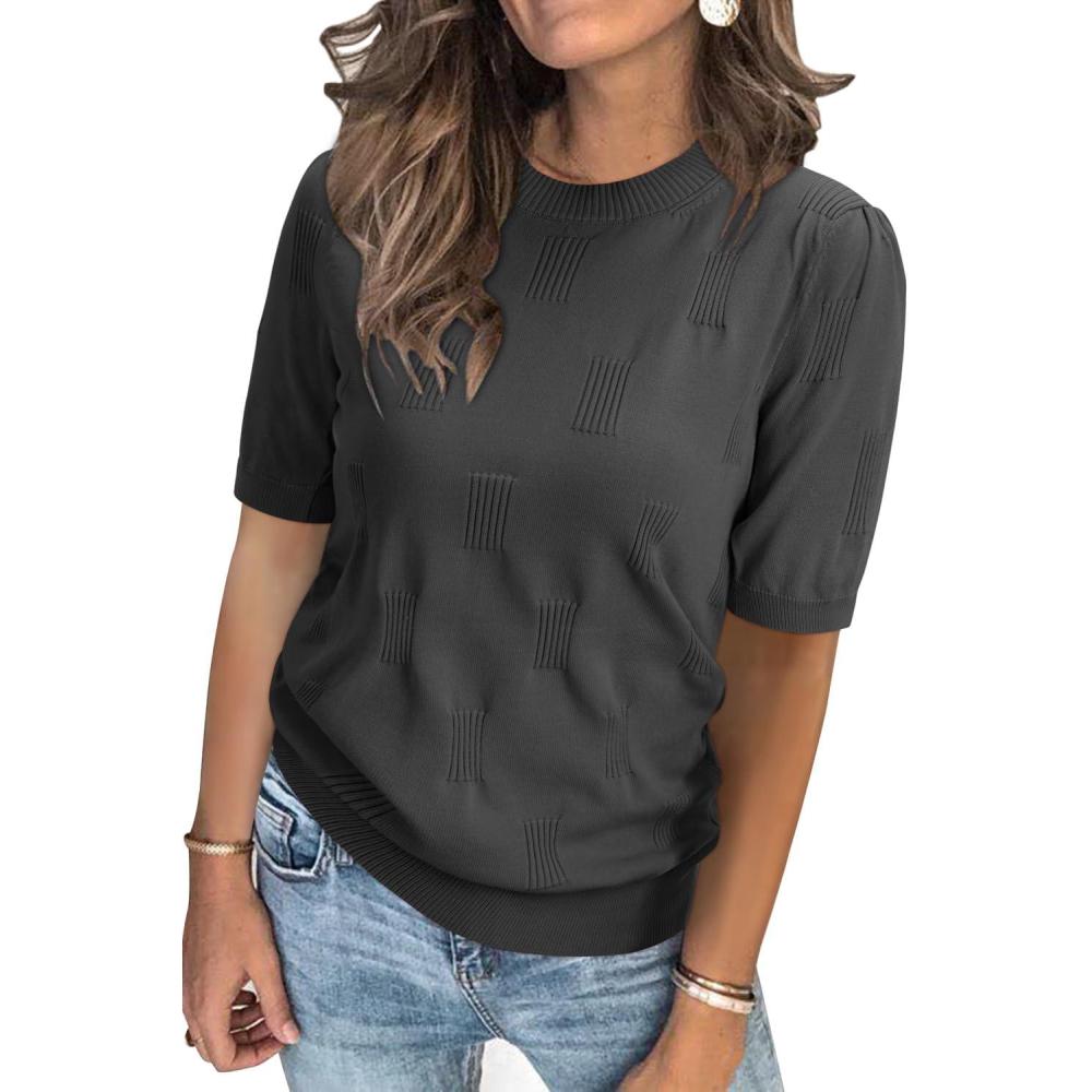 imageArachampCloz Womens Summer Fall Lightweight Tops Short Sleeve Dressy BlouseDark Grey