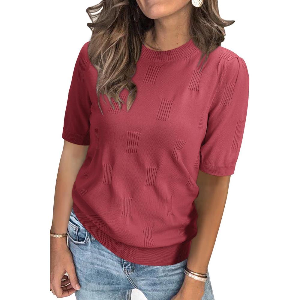 imageArachampCloz Womens Summer Fall Lightweight Tops Short Sleeve Dressy BlouseDusty Red