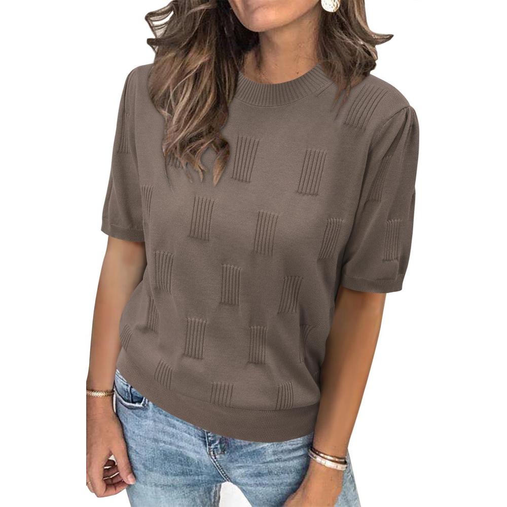 imageArachampCloz Womens Summer Fall Lightweight Tops Short Sleeve Dressy BlouseNutmeg