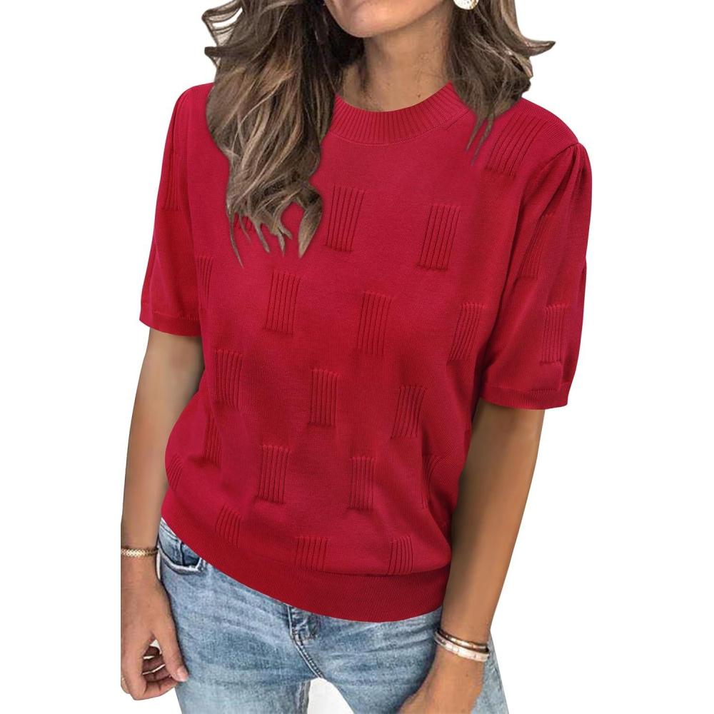 imageArachampCloz Womens Summer Fall Lightweight Tops Short Sleeve Dressy BlouseRed