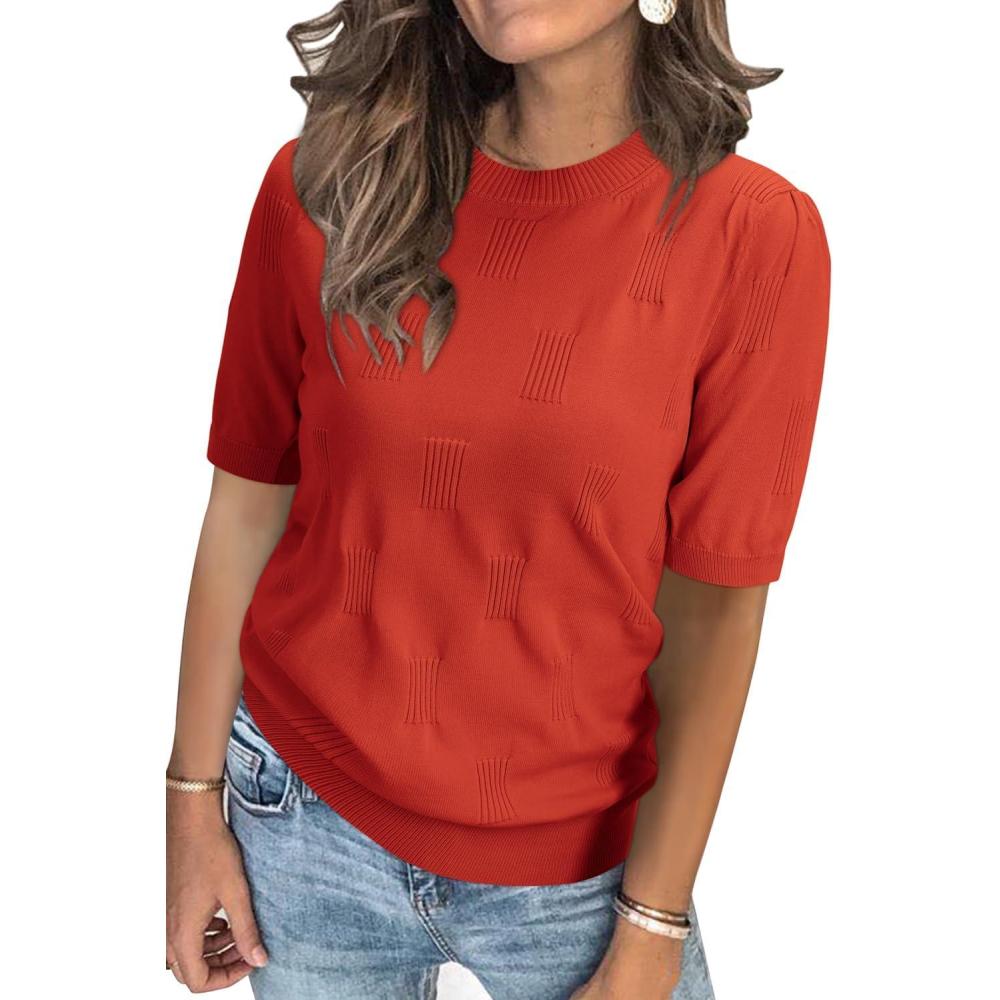 imageArachampCloz Womens Summer Fall Lightweight Tops Short Sleeve Dressy BlouseRust