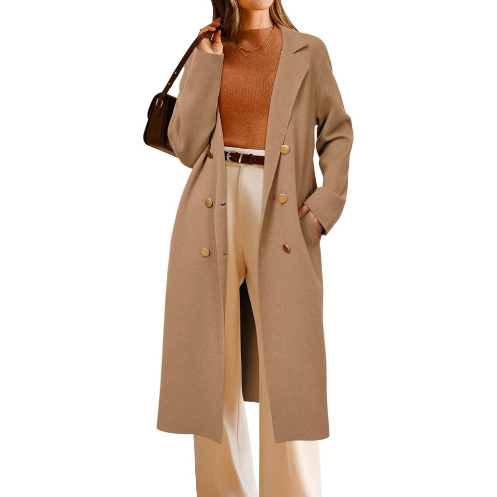 imageArachampCloz Womens Wool Blend Double Breasted Winter Outfits Long Cardigan Sweater CoatBrown