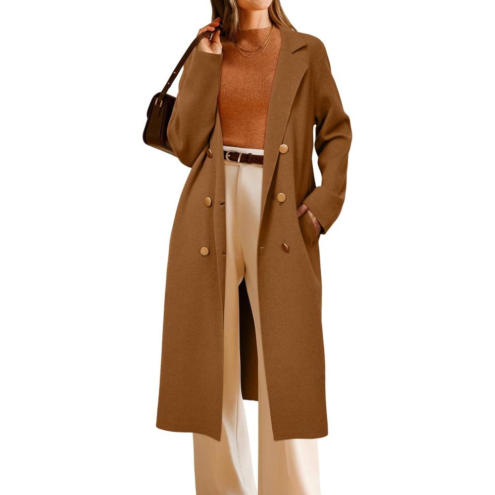 imageArachampCloz Womens Wool Blend Double Breasted Winter Outfits Long Cardigan Sweater CoatCamel