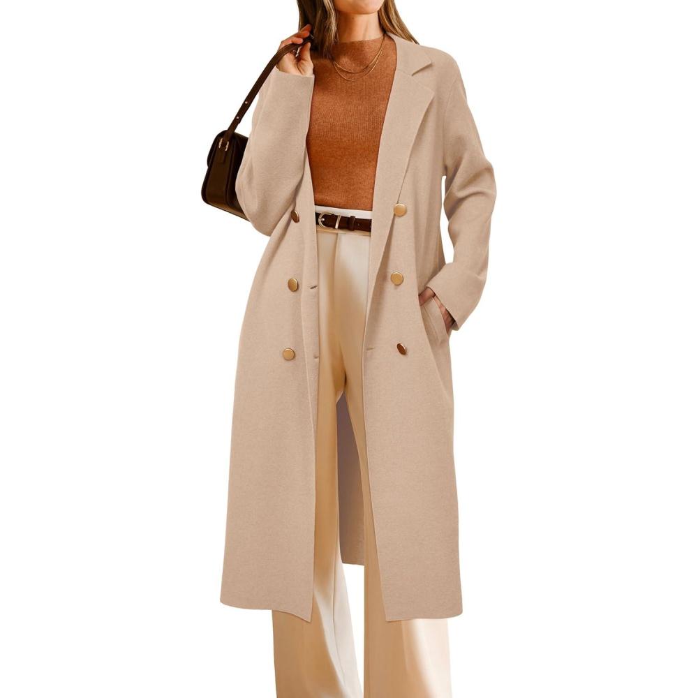 imageArachampCloz Womens Wool Blend Double Breasted Winter Outfits Long Cardigan Sweater CoatKhaki Apricot