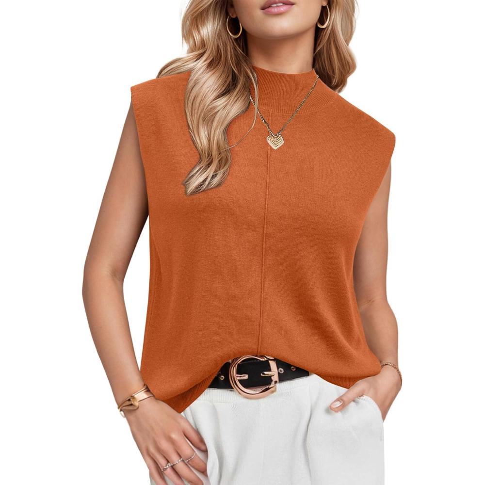 imageArachampCloz Womens Wool Blend Mock Neck Sweaters Vest Business Casual Lightweight Trendy Tops Summer Outfits 2026Orange