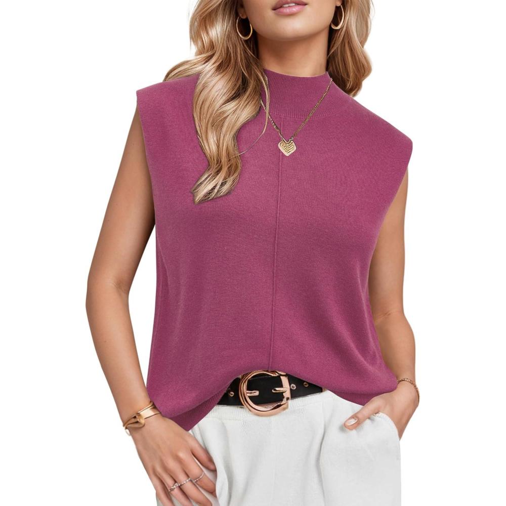 imageArachampCloz Womens Wool Blend Mock Neck Sweaters Vest Business Casual Lightweight Trendy Tops Summer Outfits 2026Rose