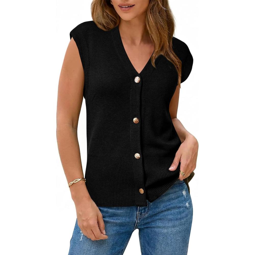 imageArachampCloz Womens Wool Blend V Neck Button Down Summer Business Casual Sweater Vests 2026Black
