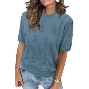 Arach&Cloz Women’s Summer Fall Lightweight Tops Short Sleeve Dressy Blouse(Dusty Blue)