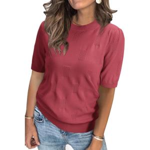 Arach&Cloz Women’s Summer Fall Lightweight Tops Short Sleeve Dressy Blouse(Dusty Red)
