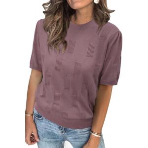 Arach&Cloz Women’s Summer Fall Lightweight Tops Short Sleeve Dressy Blouse(Dusty Rose)