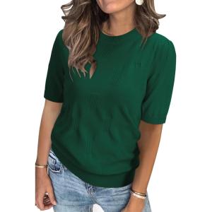 Arach&Cloz Women’s Summer Fall Lightweight Tops Short Sleeve Dressy Blouse(Green)