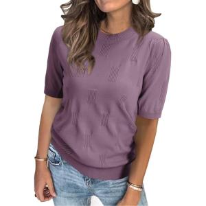 Arach&Cloz Women’s Summer Fall Lightweight Tops Short Sleeve Dressy Blouse(Grey Purple)