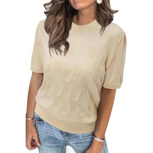 Arach&Cloz Women’s Summer Fall Lightweight Tops Short Sleeve Dressy Blouse(Light Apricot)