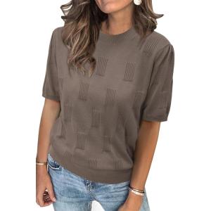 Arach&Cloz Women’s Summer Fall Lightweight Tops Short Sleeve Dressy Blouse(Nutmeg)