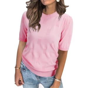 Arach&Cloz Women’s Summer Fall Lightweight Tops Short Sleeve Dressy Blouse(Pink)