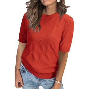 Arach&Cloz Women’s Summer Fall Lightweight Tops Short Sleeve Dressy Blouse(Rust)