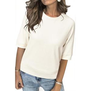 Arach&Cloz Women’s Summer Fall Lightweight Tops Short Sleeve Dressy Blouse(Z-beige)