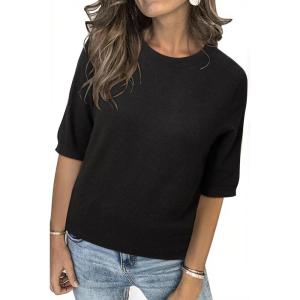 Arach&Cloz Women’s Summer Fall Lightweight Tops Short Sleeve Dressy Blouse(Z-black)