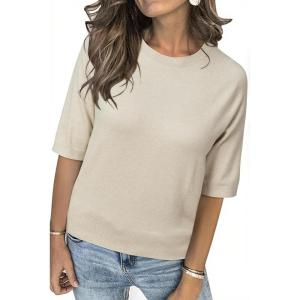 Arach&Cloz Women’s Summer Fall Lightweight Tops Short Sleeve Dressy Blouse(Z-khaki)
