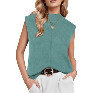 Arach&Cloz Women’s Wool Blend Mock Neck Sweaters Vest Business Casual Lightweight Trendy Tops Summer Outfits 2026(Lake Blue)