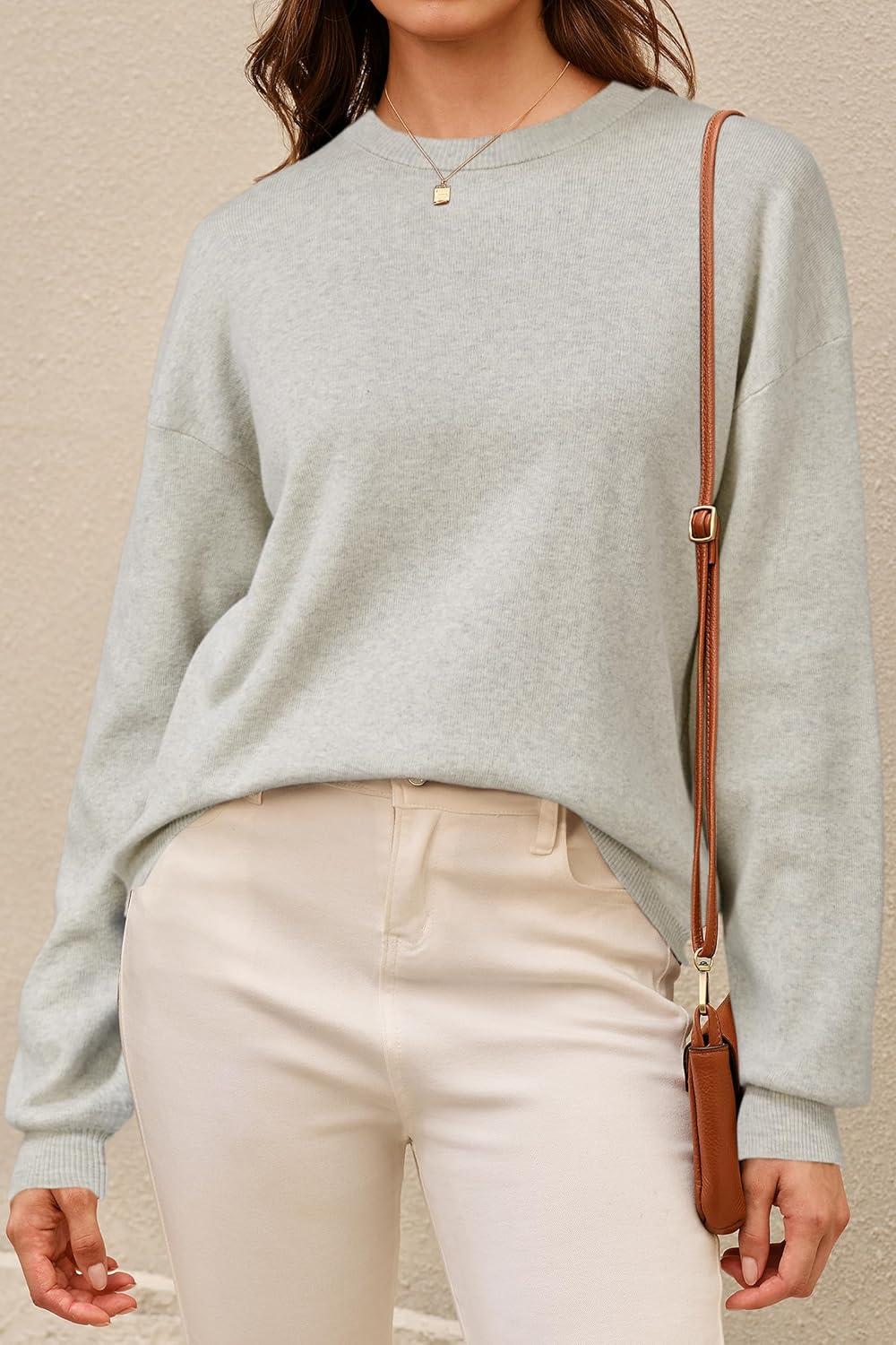 imageArachampCloz Womens 100 Cotton Sweaters Spring Summer Casual Relaxed Fit Cozy Sweatshirt Tops 2026Beige Grey Heather