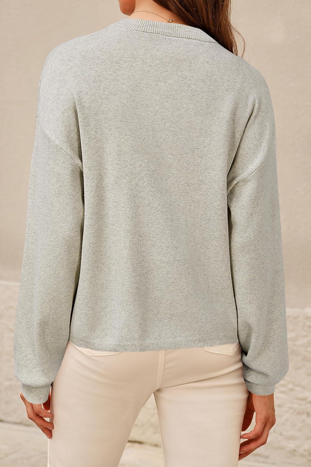 imageArachampCloz Womens 100 Cotton Sweaters Spring Summer Casual Relaxed Fit Cozy Sweatshirt Tops 2026Beige Grey Heather