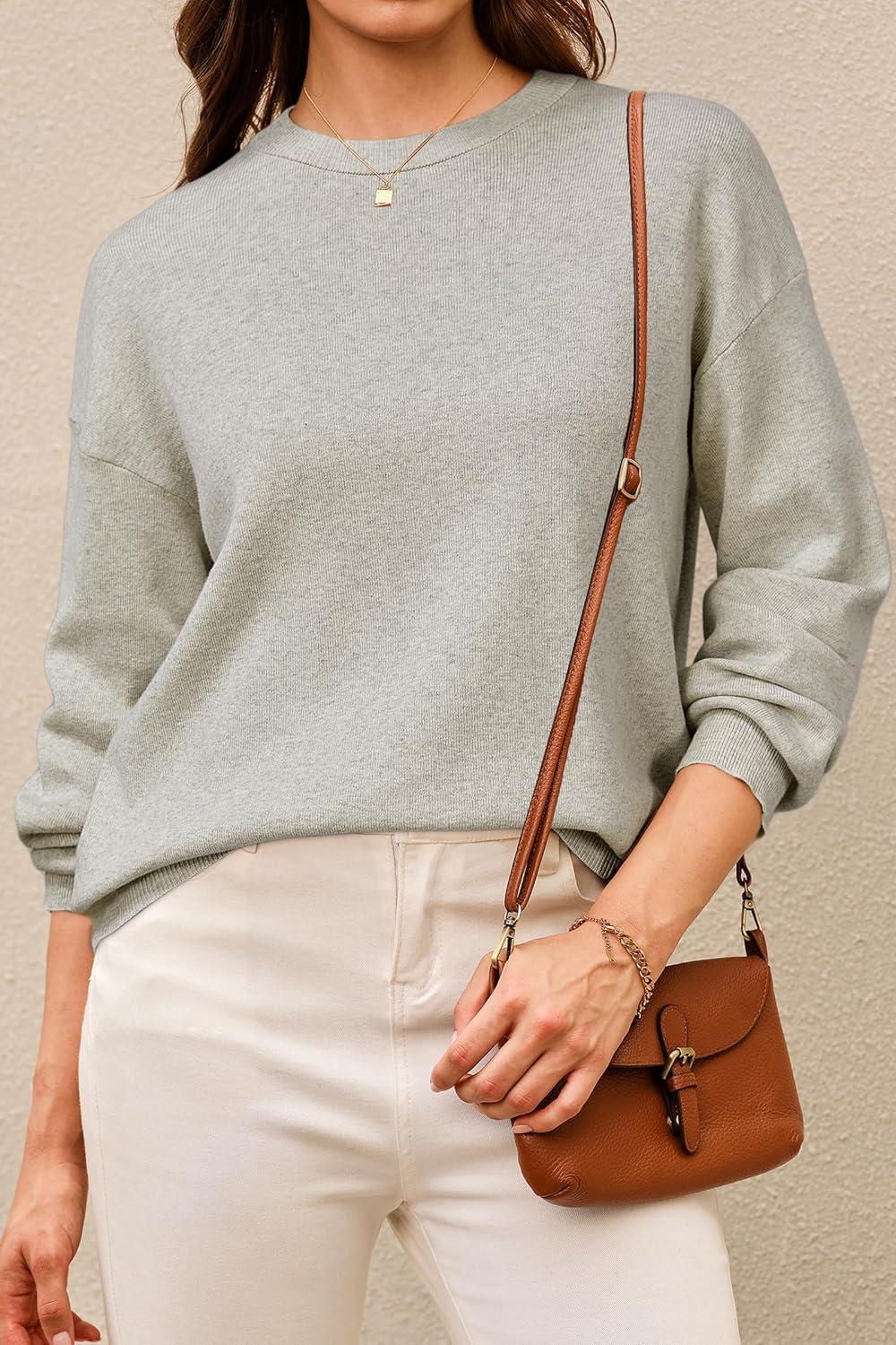 imageArachampCloz Womens 100 Cotton Sweaters Spring Summer Casual Relaxed Fit Cozy Sweatshirt Tops 2026Beige Grey Heather