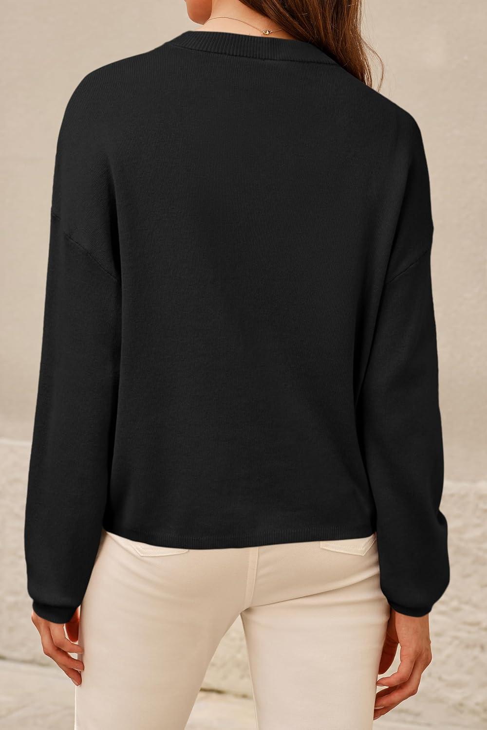 imageArachampCloz Womens 100 Cotton Sweaters Spring Summer Casual Relaxed Fit Cozy Sweatshirt Tops 2026Black