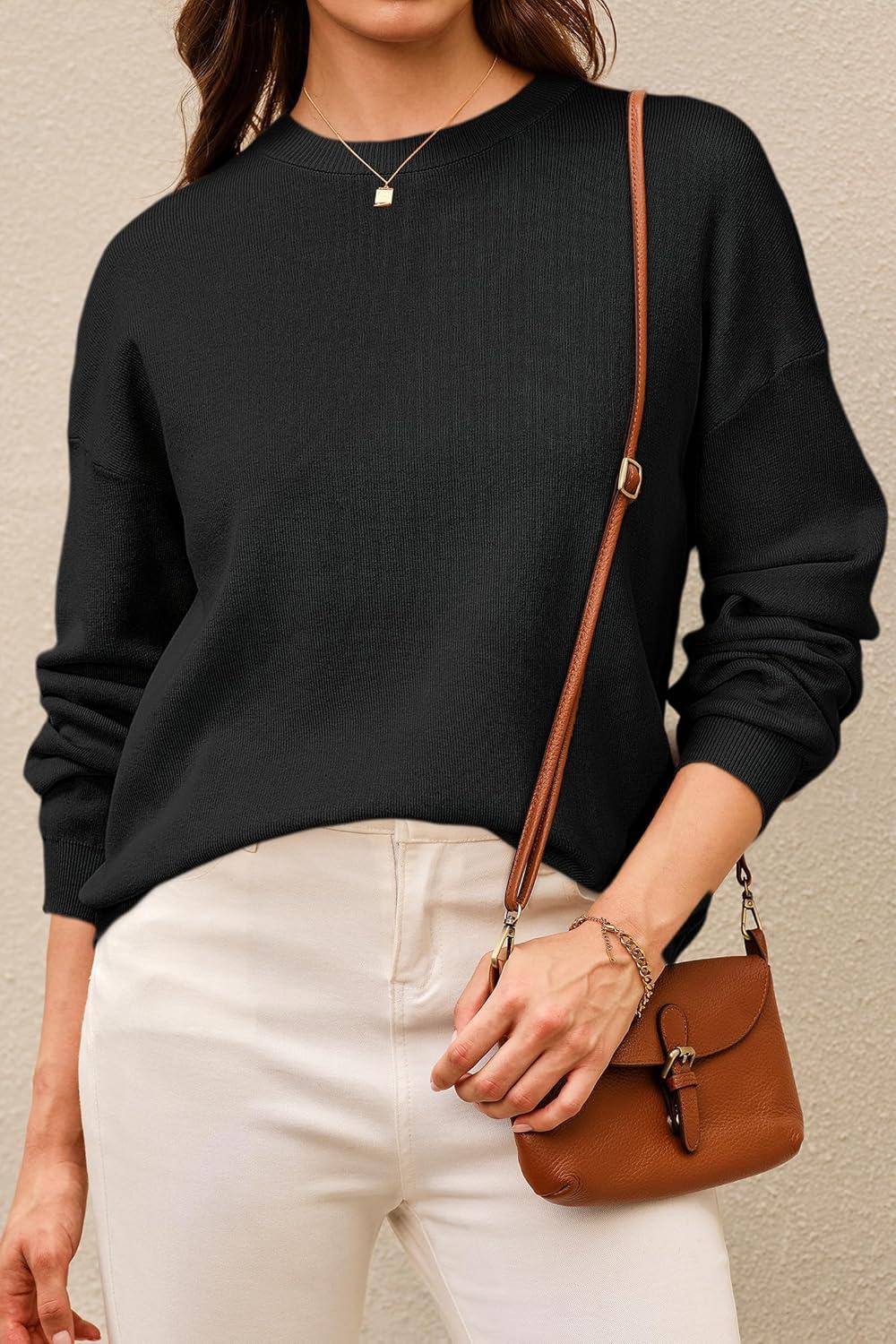 imageArachampCloz Womens 100 Cotton Sweaters Spring Summer Casual Relaxed Fit Cozy Sweatshirt Tops 2026Black