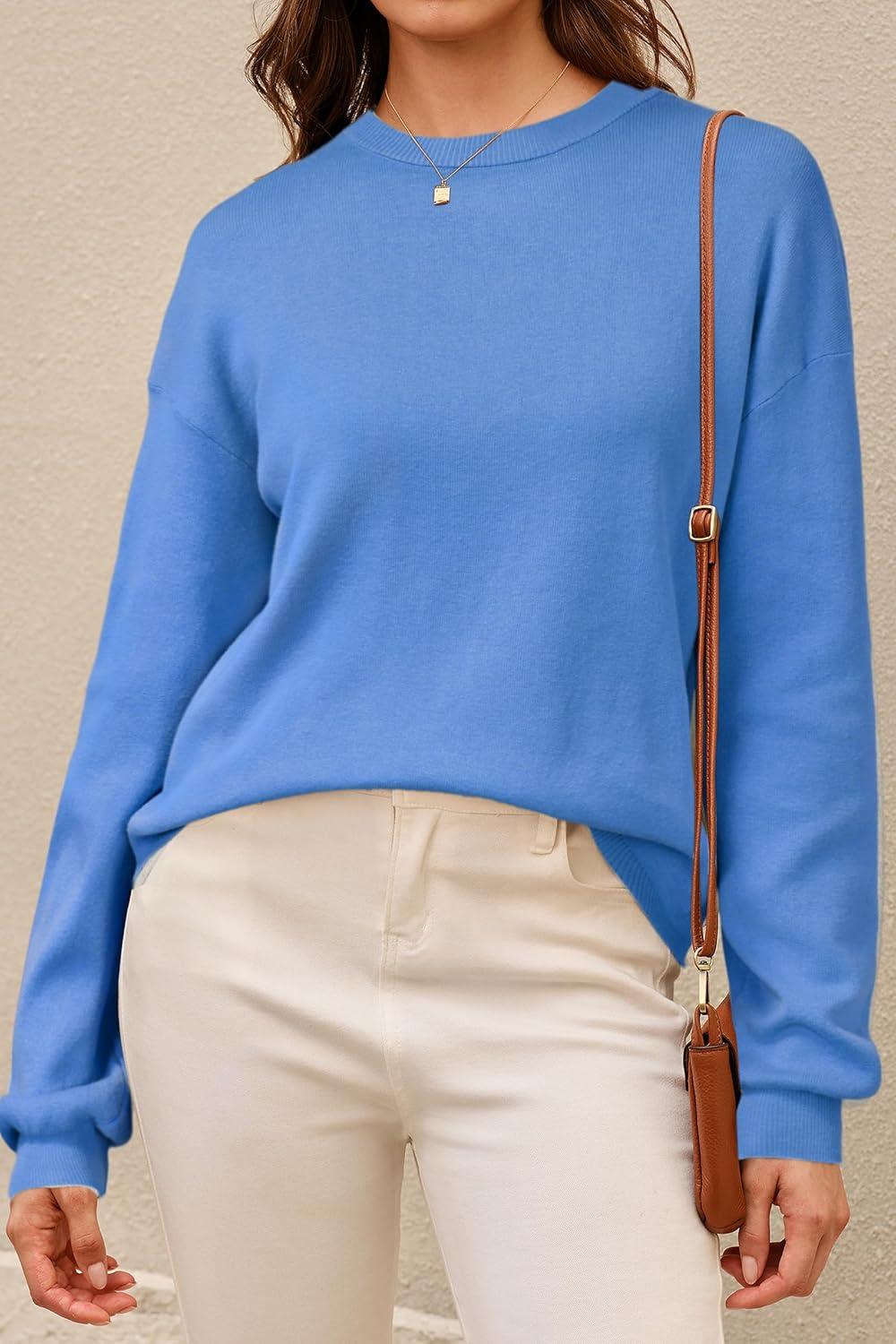 imageArachampCloz Womens 100 Cotton Sweaters Spring Summer Casual Relaxed Fit Cozy Sweatshirt Tops 2026Blue